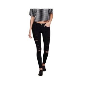 Frame Jeans Pants Le Skinny De Jeanne Black Distressed Denim Shredded Size 27